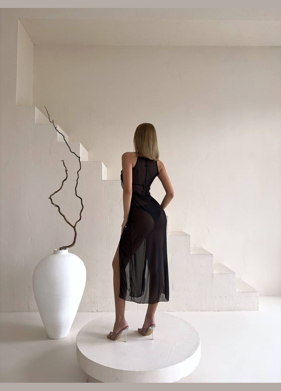 Черный летний стильный пляжный комплект с платьем раздельный No Brand