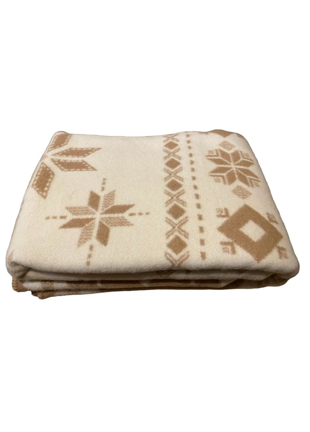 Одеяло жаккардовое шерстяное Снежинки бело-бежевое 140х205 Vladi (283299299)