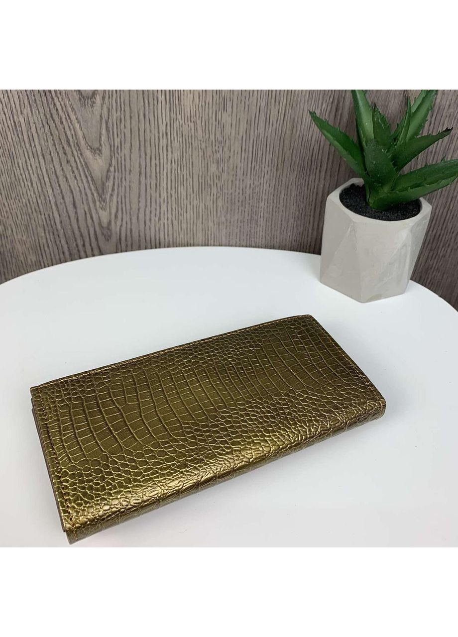 Кожаный женский кошелек крокодил с золотым блеском натуральная кожа No Brand (351537025)