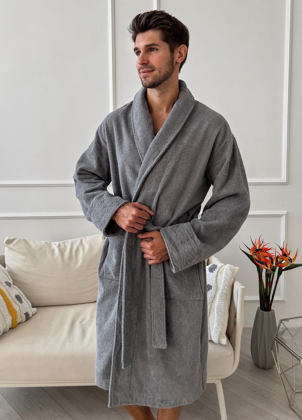 Мужской махровый халат с шалевым воротником, размер 2XL Vishnya (328389371)