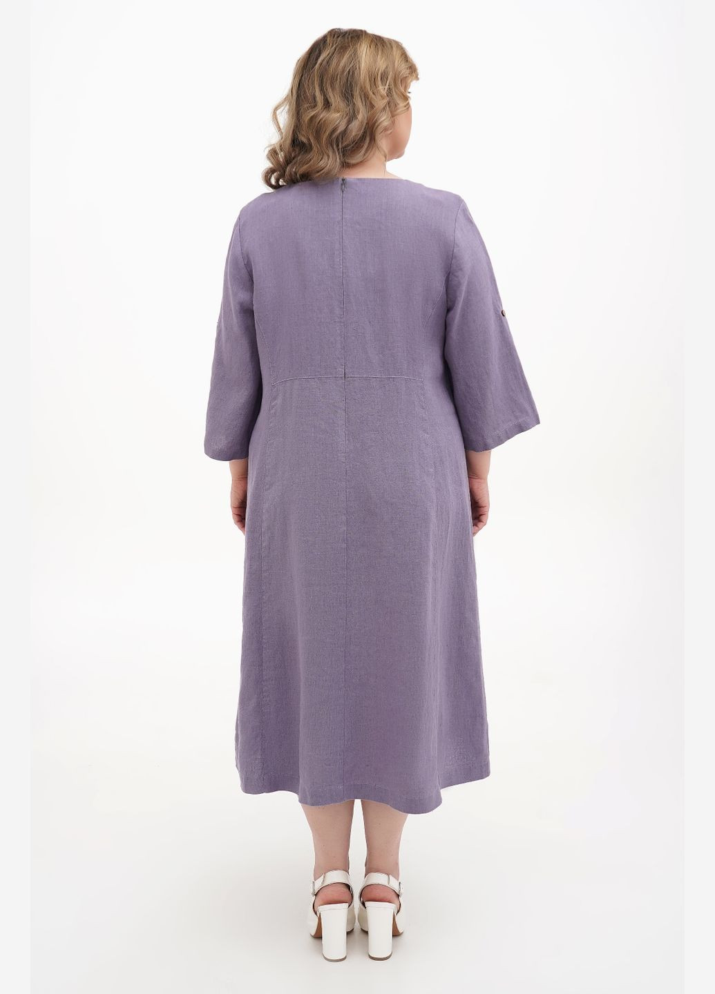 Серое льняное свободное платье с длинным рукавом и карманами наина, большие размеры (plus size). серый, р.58, код 0448/58/420 ГАЛЕРЕЯ ЛЬОНУ