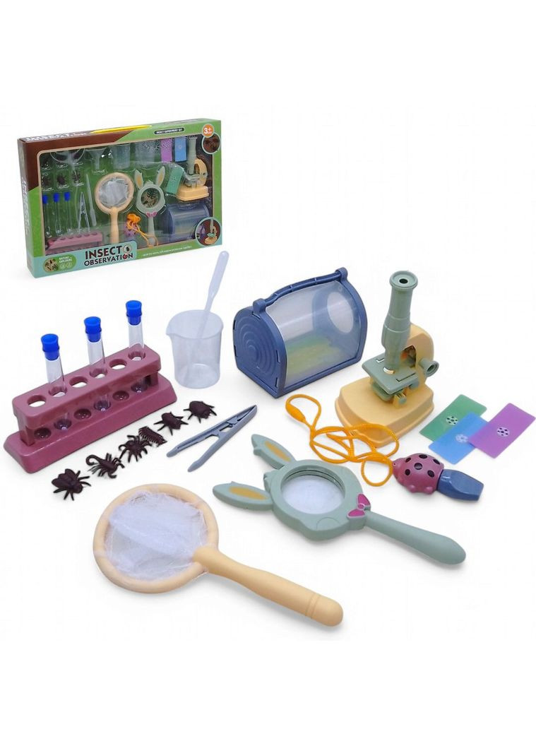 Набір дослідів (мікроскоп, лупа, сачок, пінцет, моделі комах, пробірки) в коробці MIC (345206995)