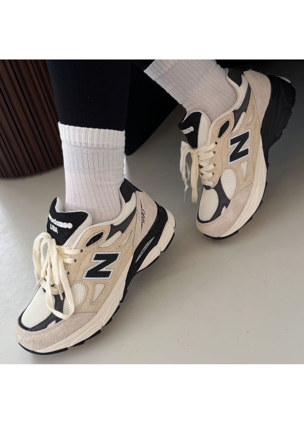 Бежеві Осінні кросівки чоловічі і жіночі new balance 990 v3 beige black | нью баланс 990 бежеві чорні No Brand