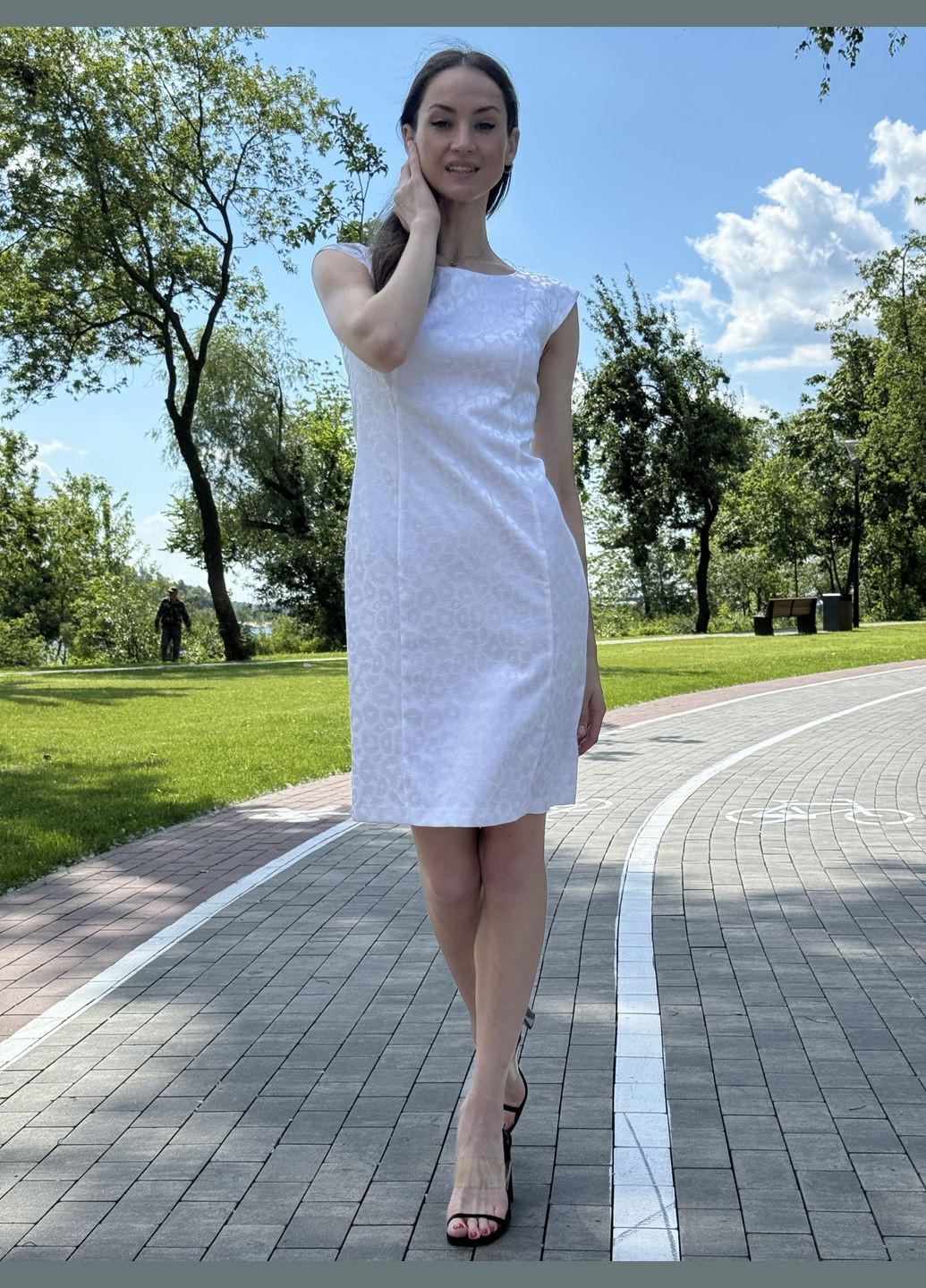 Білосніжна білосніжна сукня футляр з жакардової тканини 5784 Cat Orange