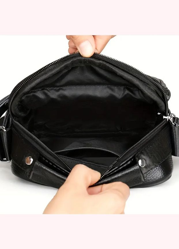 Сумка чоловіча шкіряна на плече компактна. Чорна No Brand (322859118)