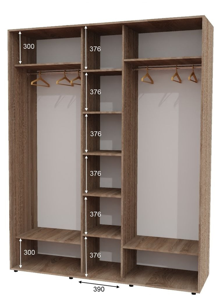 Шкаф-купе трехдверный 200*60*220 см Дуб Сонома трюфель 3 двери ДСП ШК-04 Алекса (356770404)