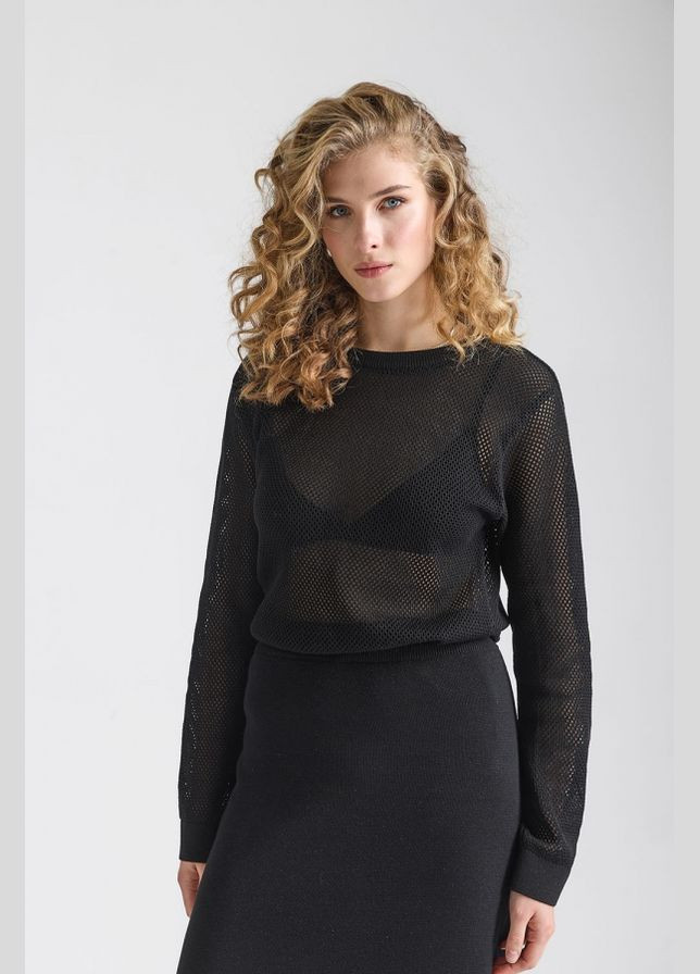 Чорний демісезонний жіночий ажурний джемпер з бавовняної пряжі (2544) Triko Bakh