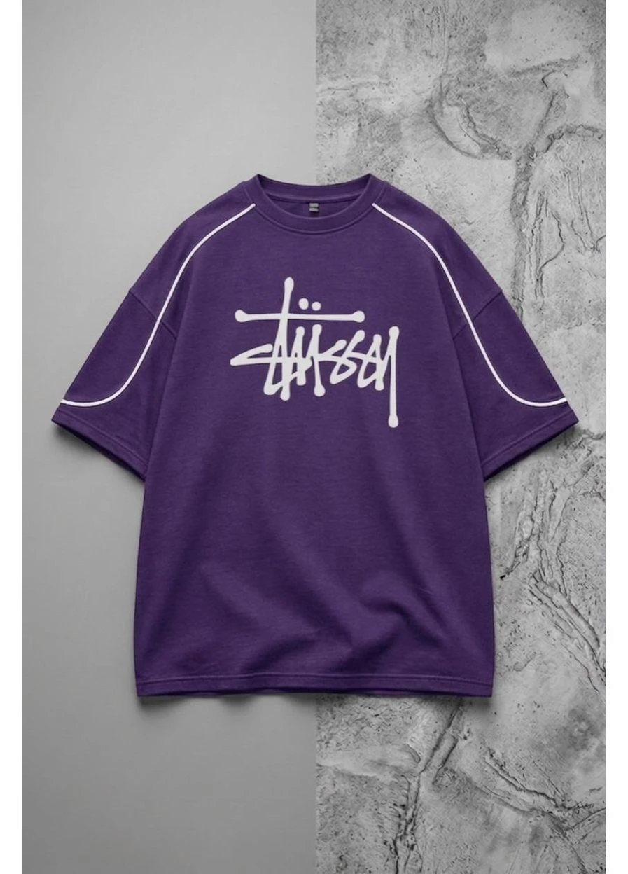 Фіолетова чоловіча літня футболка оверсайз фіолетова Stussy