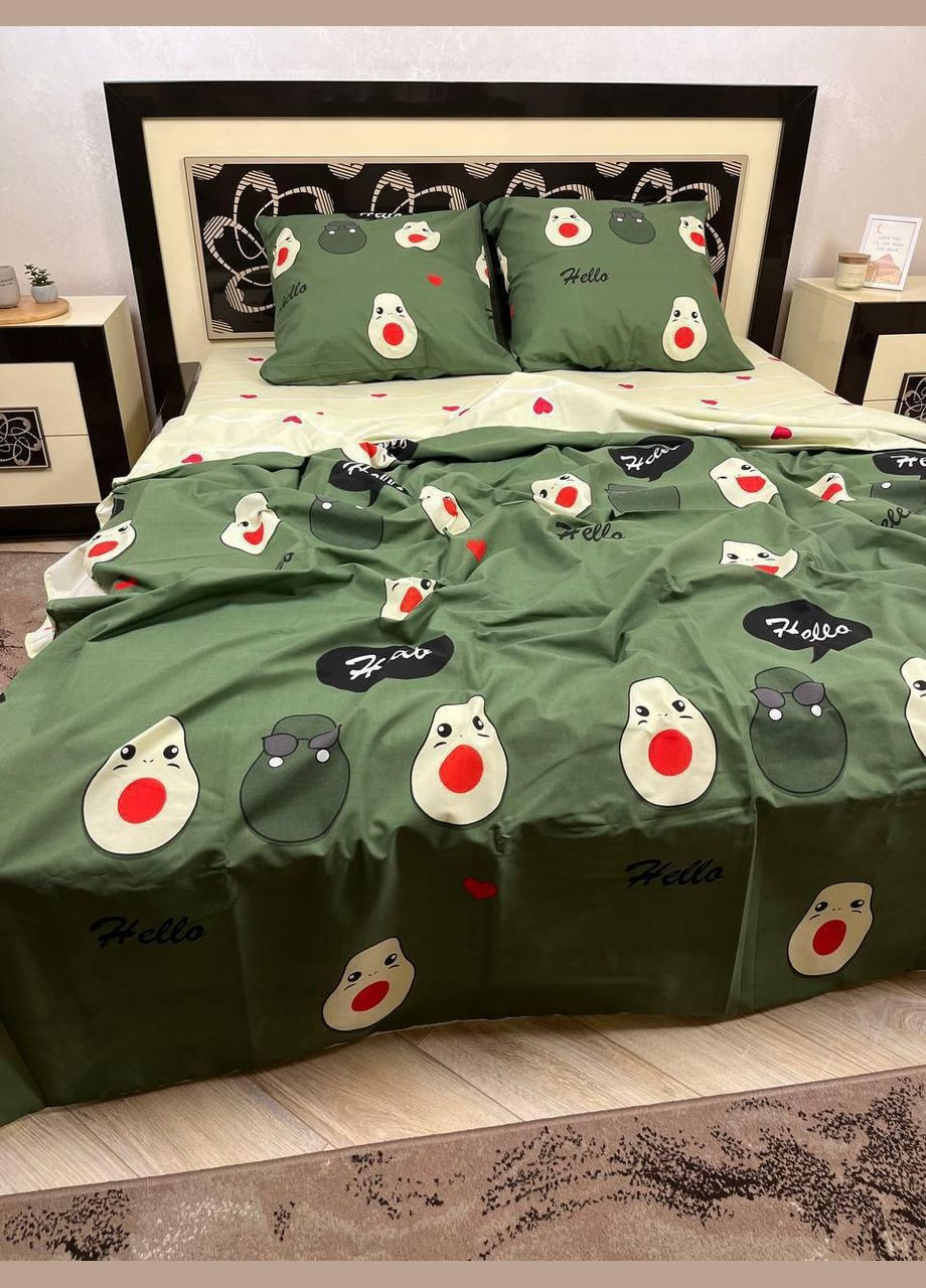 Постельное белье хлопковое Авокадо Двуспальное Простынь на резинке 160x200х20 Бязь Зеленое 70 х 70 No Brand (303616725)