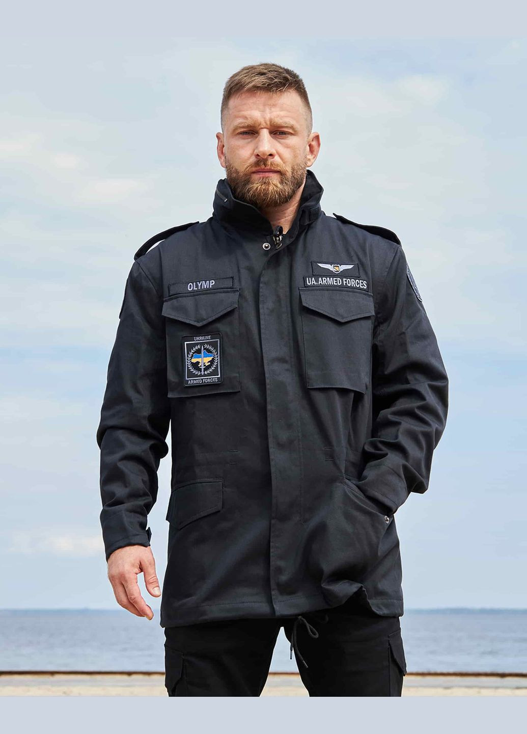 Чорна демісезонна куртка m-65, чорна з українськими нашивками 2xs Olymp 22-PM-M65-H-KH