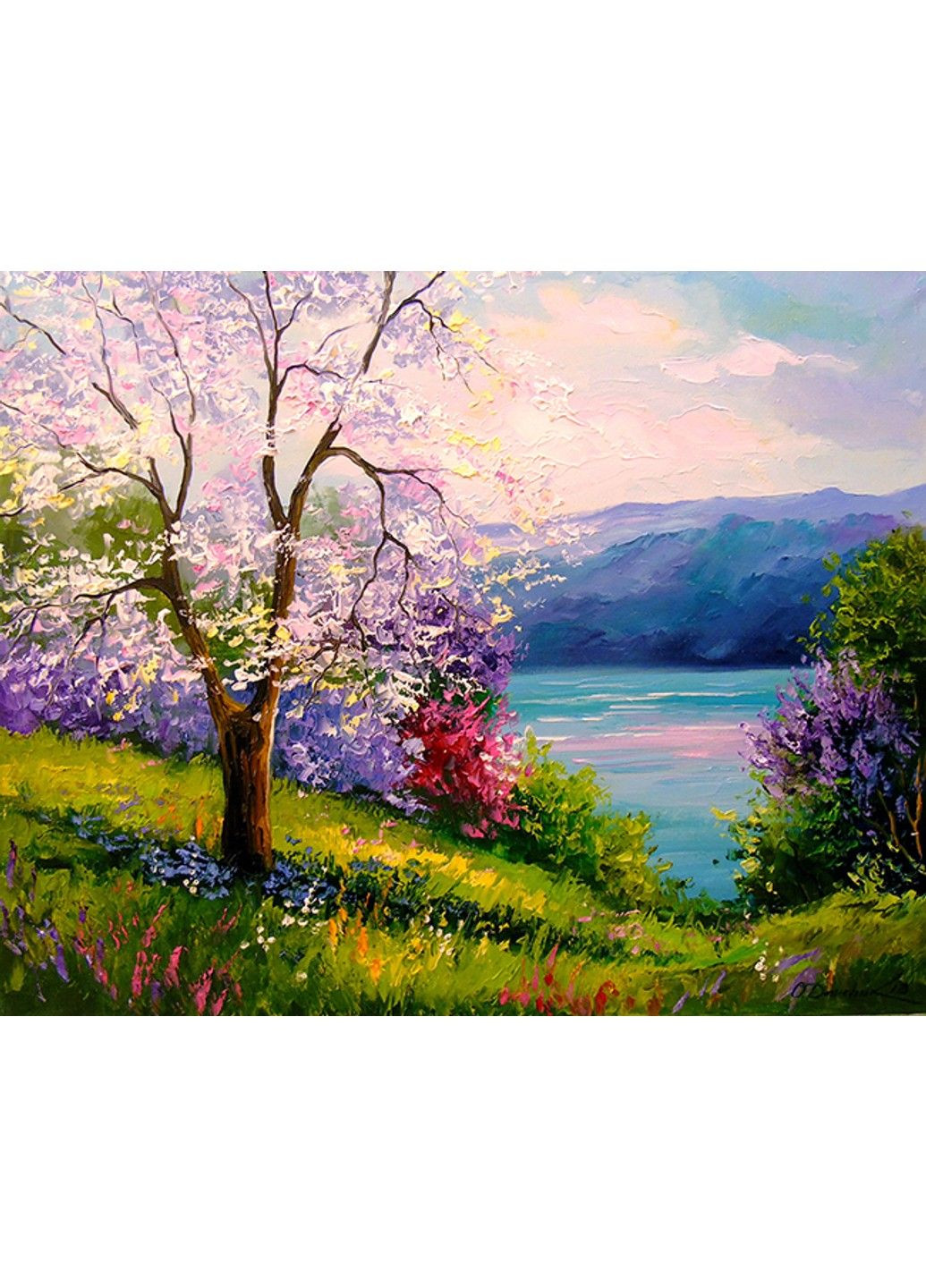 Алмазная мозаика вышивка Цветение вишни на берегу озера Дарчук Ольга на подрамнике полная выкладка 5d 40х50 см No Brand (332208331)