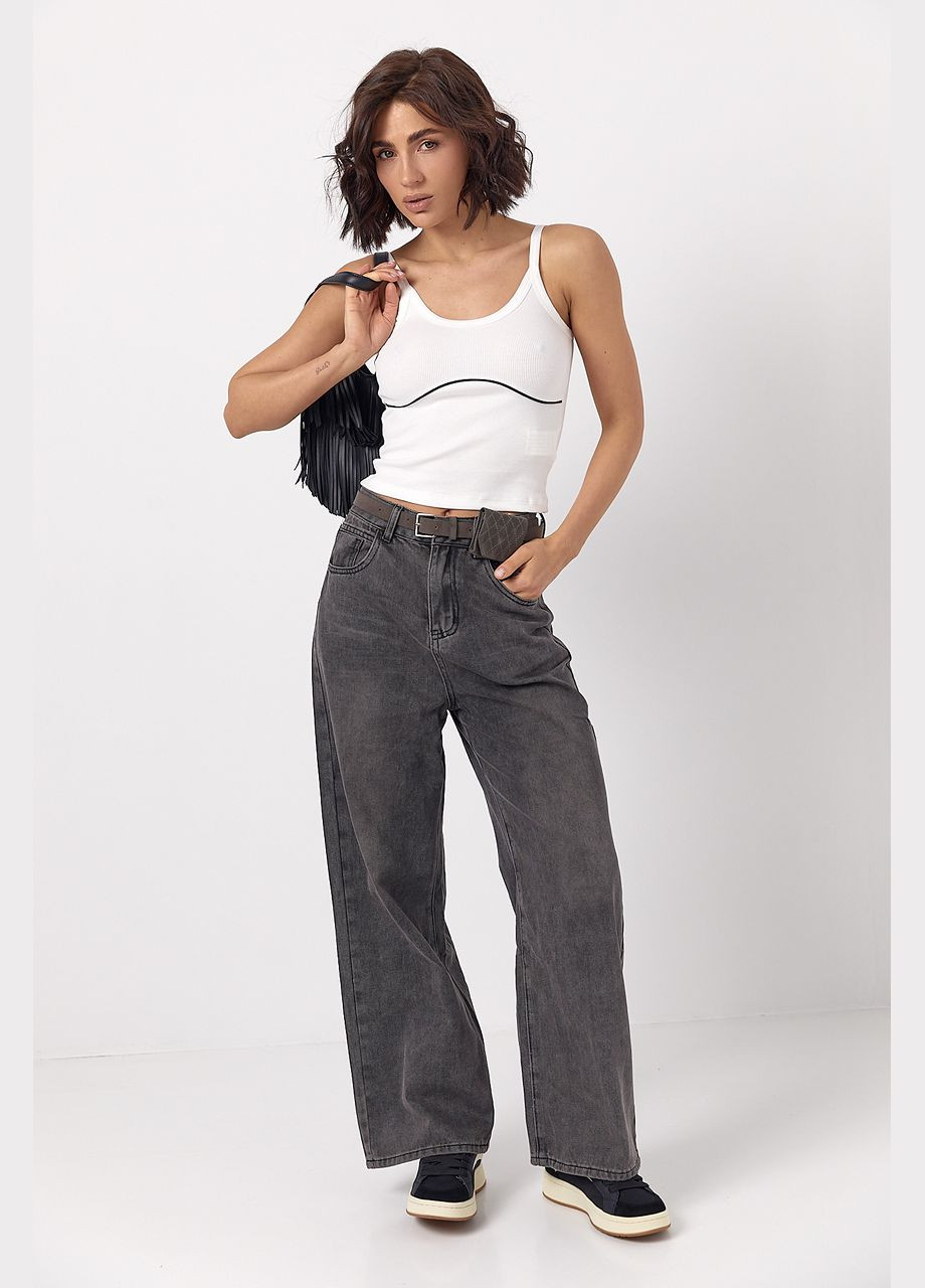 Майка в рубчик с контрастной вставкой под грудью - черный цвет Lurex — 324392854