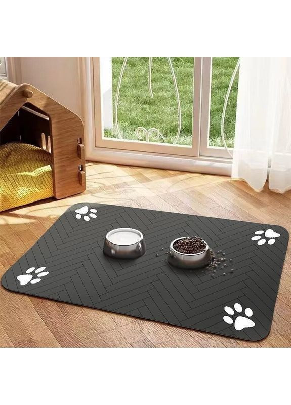 Нескользящий коврик под миски кошек и собак впитывающий 40×50 см, подставка под лоток, коврик для животных, серый No Brand (362699435)