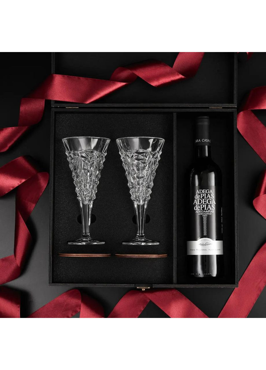 Подарочный набор для вина на 2 бокалма Glacier 250 мл в деревянной коробке + секция. Bohemia (364550593)