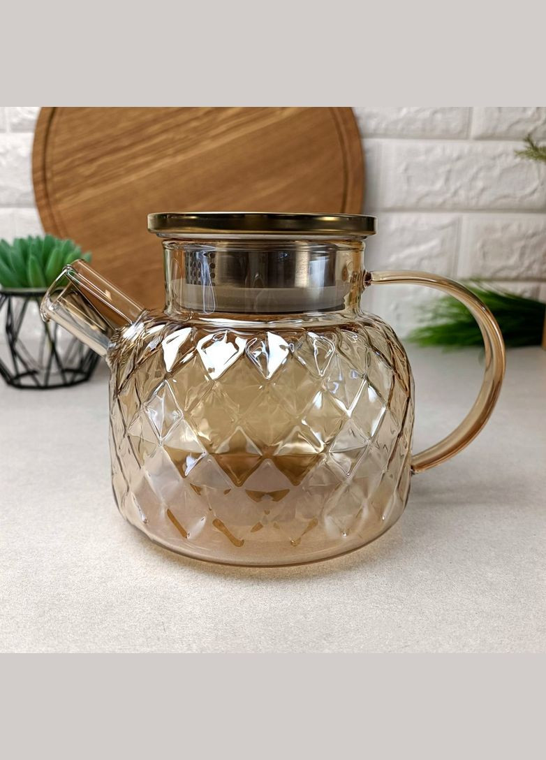 Заварочный стеклянный чайник для плиты 1 л Золотистый перламутр No Brand (369559542)