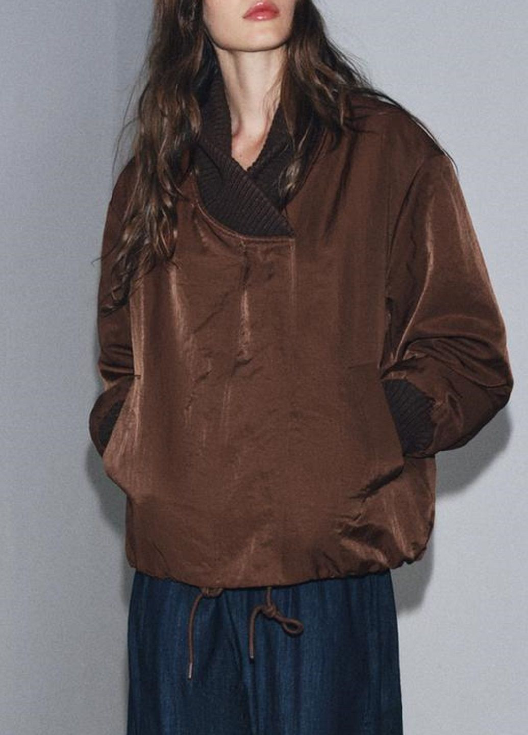 Коричневый женский жакет Zara однотонный - демисезонный