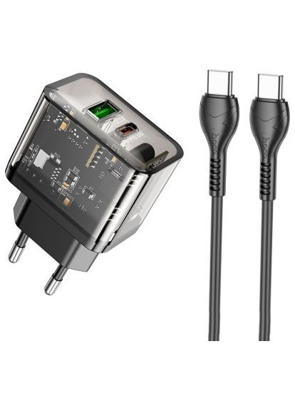 Зарядний пристрій (6931474799180) Hoco N34 Dazzling dual-port Black (370019859)