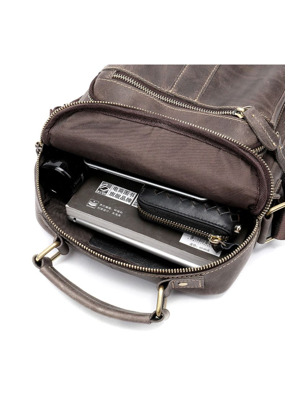 Чоловіча вертикальна шкіряна сумка Vintage через плече для документів та планшета з кишенями сіра (sku_20028) No Brand (328922468)