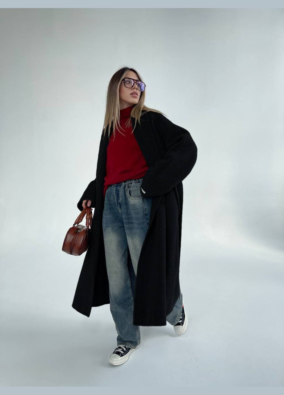 Черное демисезонное Легкое кашемировое оверсайз пальто оверсайз Vakko