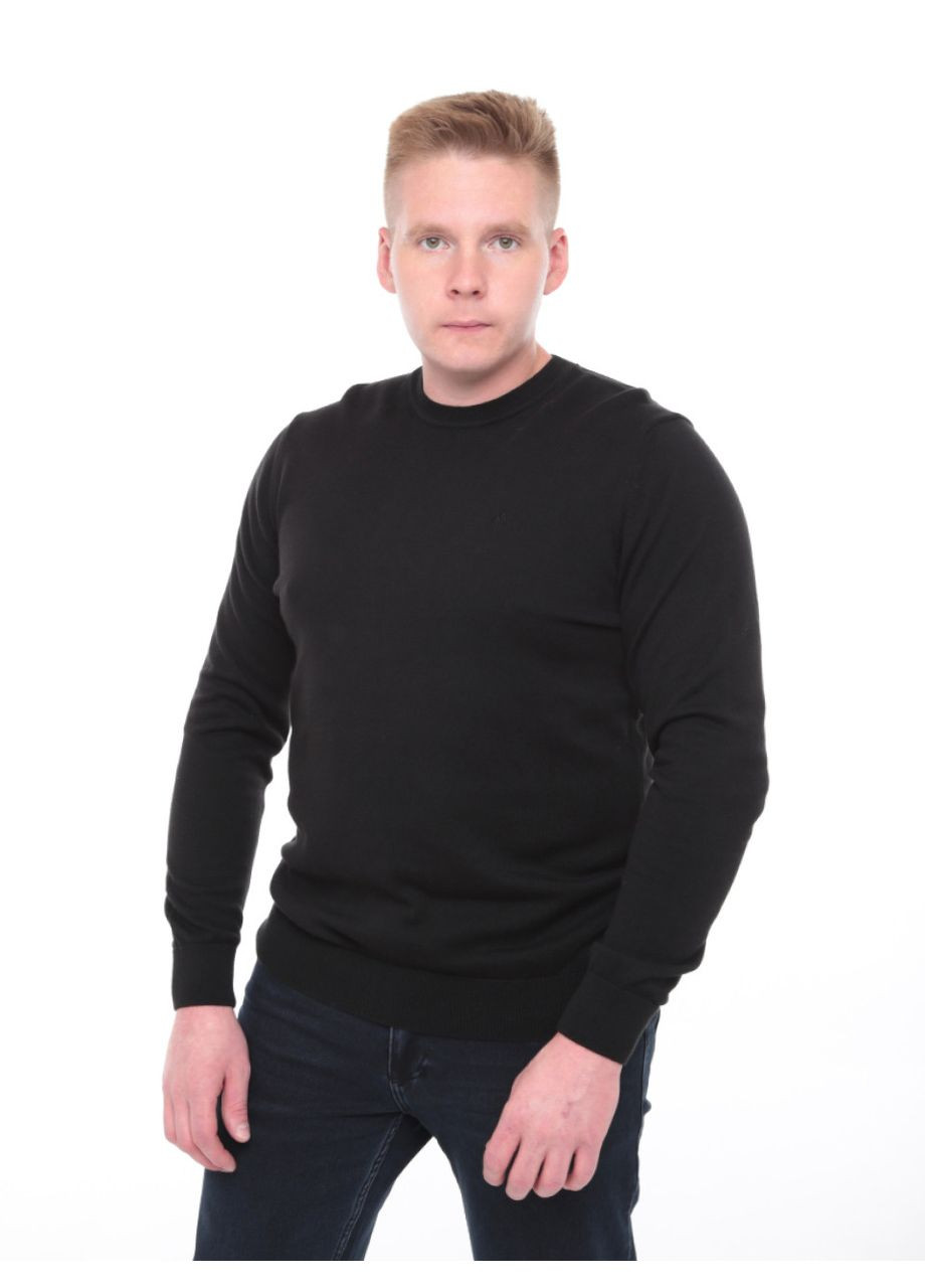 Черный зимний свитер мужской черный тонкий однотонный джемпер MarcoStar Приталена