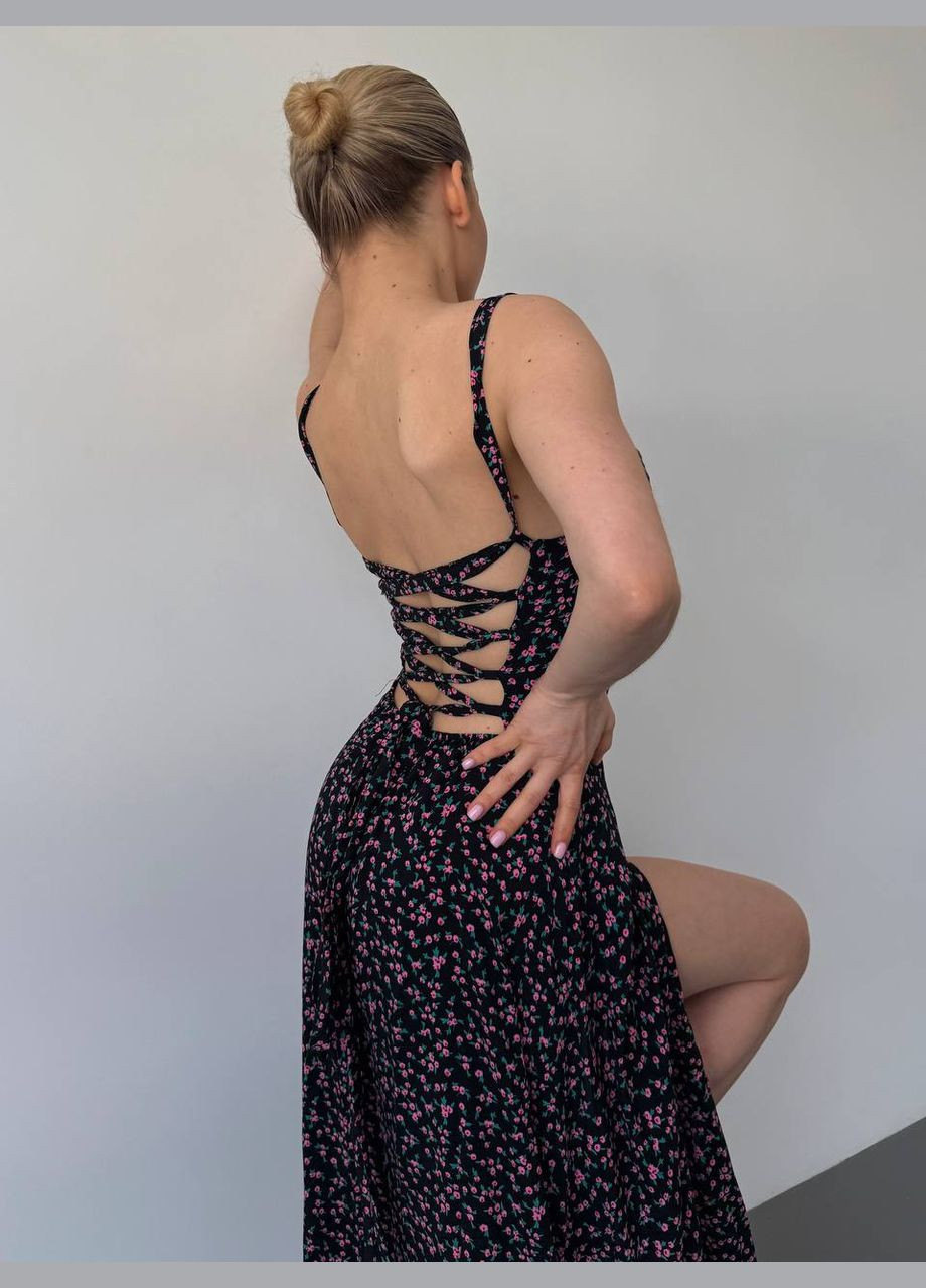 Черное повседневный платье No Brand с цветочным принтом