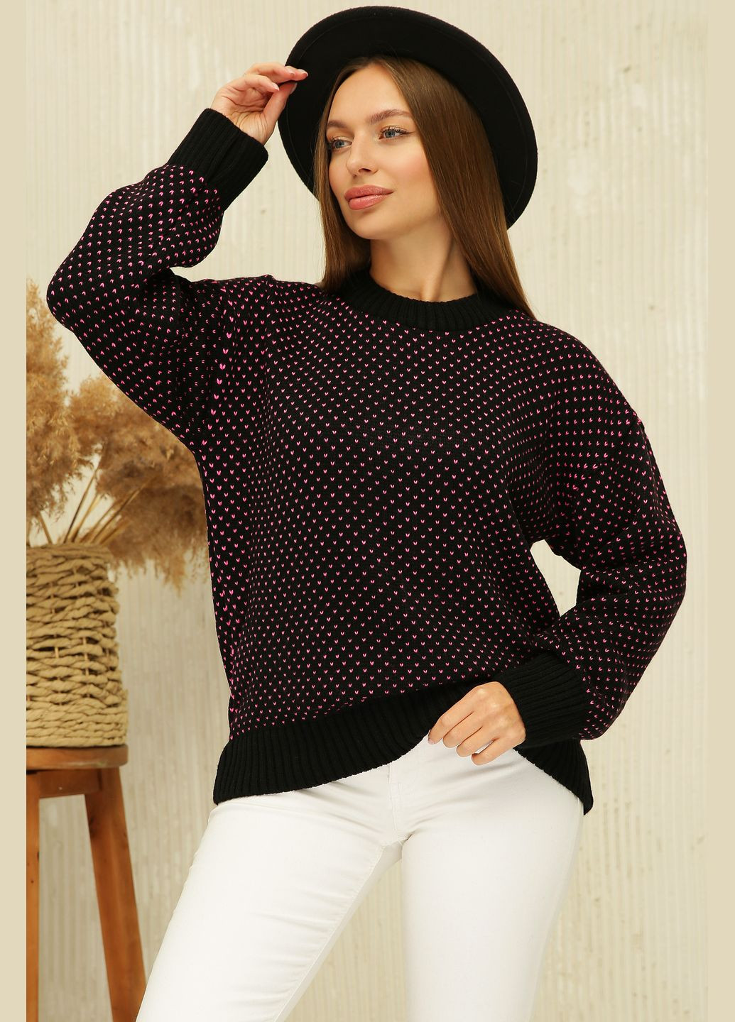 Чорний зимовий в'язаний жіночий светер вільного крою (-sviter-229) MarSe