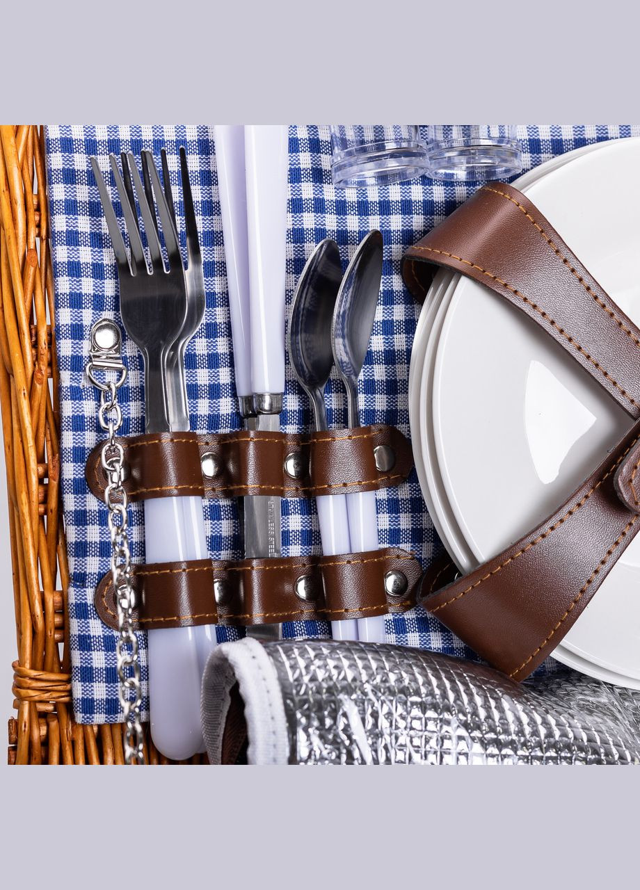 Кошик плетений для пікніка з посудом на 4 персони 42х28х20 см набір посуду туристичний для кемпінгу LUGI (331785078)