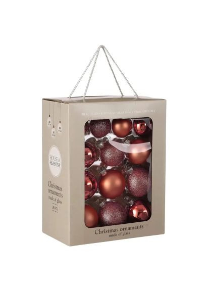 Ялинкова іграшка (8720362102847) House Of Seasons Скляні кульки 26 шт D7 см D6 см D5 см Темно-рожеві (367830123)