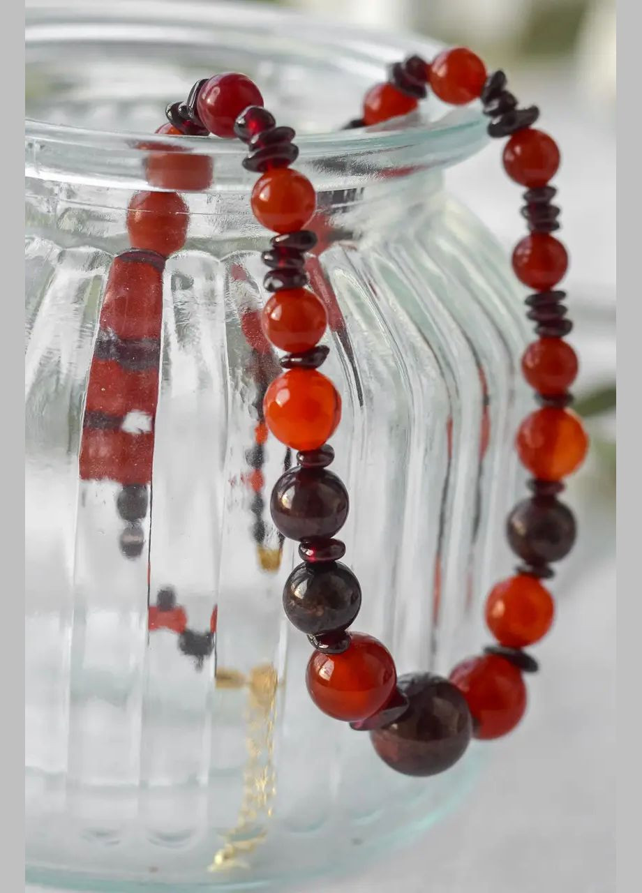 Бусы натуральный Сердолик + Гранат, фур-ра гип-ный сплав цвет золото d-14-4мм+- L-41-46см No Brand гранат, сердолик латунь золото (303630138)