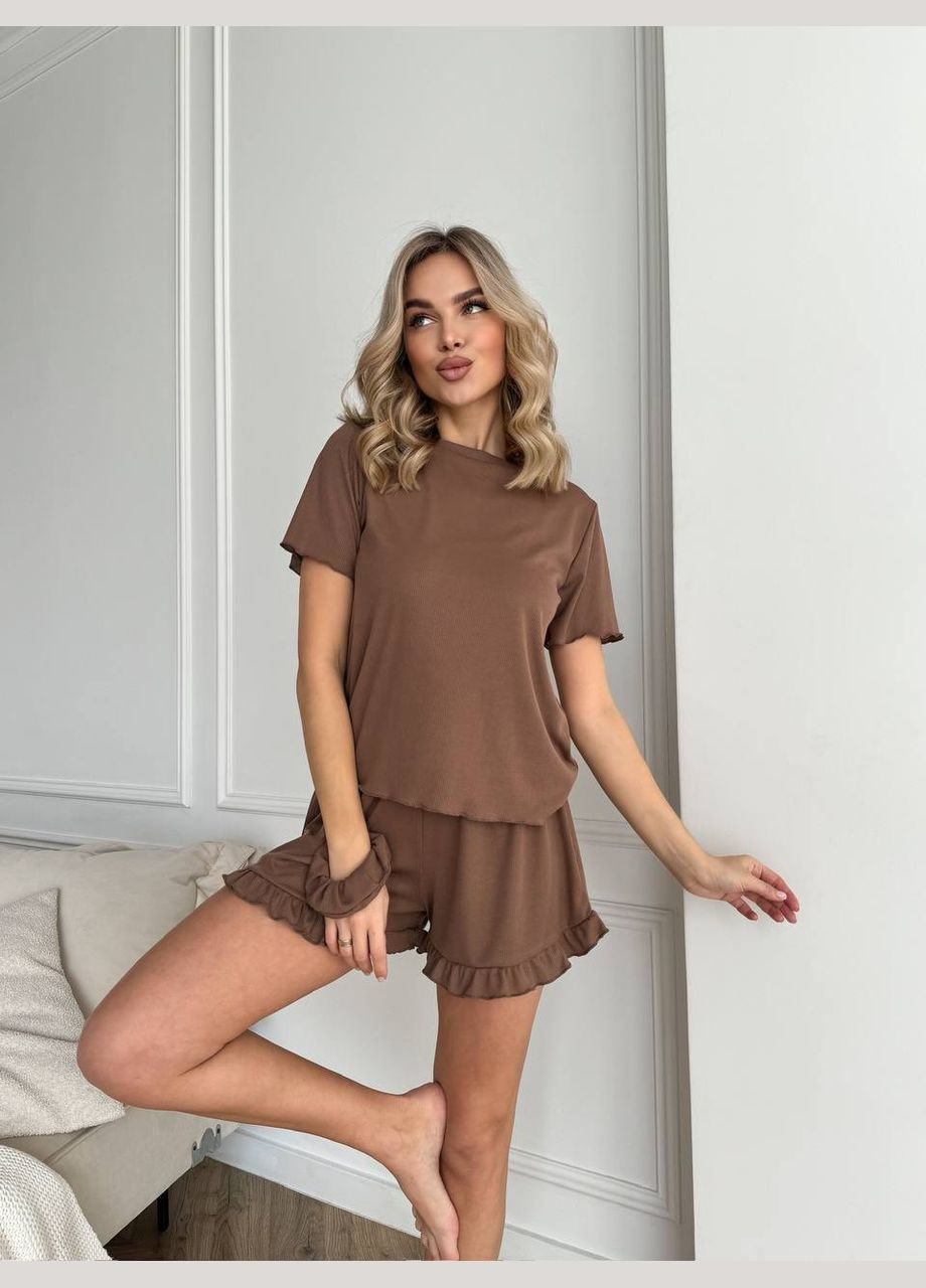 Кофейная всесезон пижама с резинкой футболка + шорты Garna