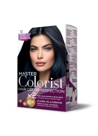 Краска для волос 1.1 Сине-черный 2x50 мл+2x50 мл+10 мл Master Colorist (285119867)