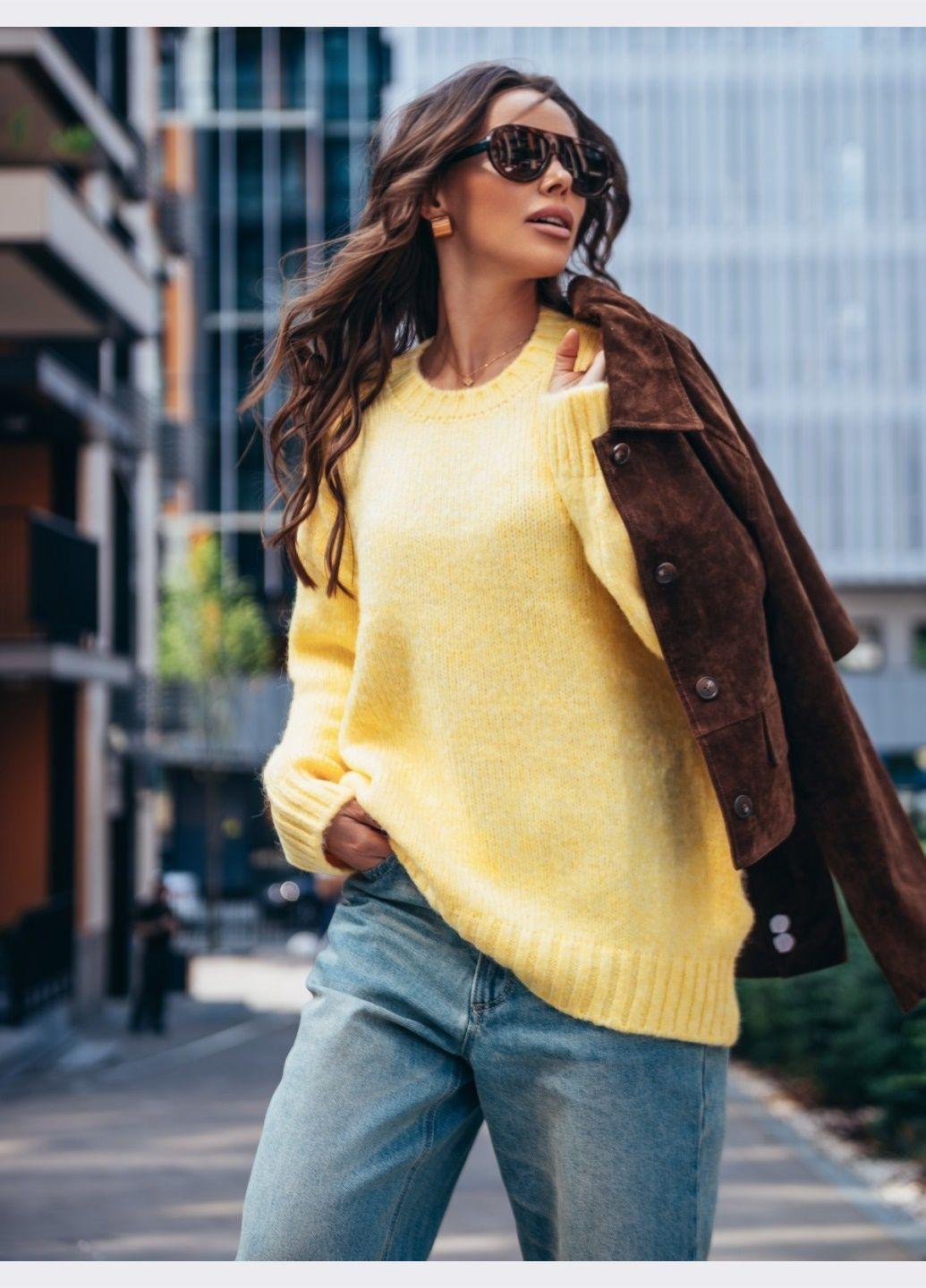 Жовтий демісезонний джемпер дрібної в'язки жовтого кольору Dressa