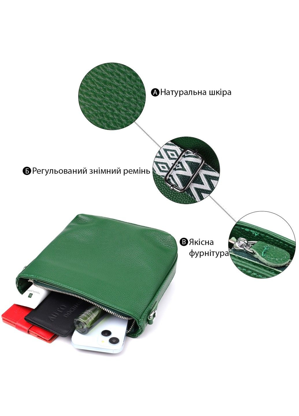 Стильная женская кожаная сумка на каждый день 22913 Зеленый Vintage (357494995)