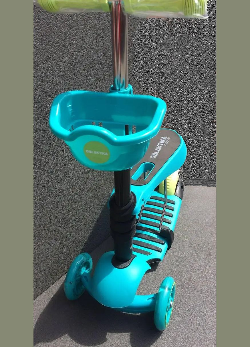 Дитячий триколісний самокат-толокар з кошиком 0080 Колір морської хвилі /різні кольори-6 кольорів. Tilly (301648496)