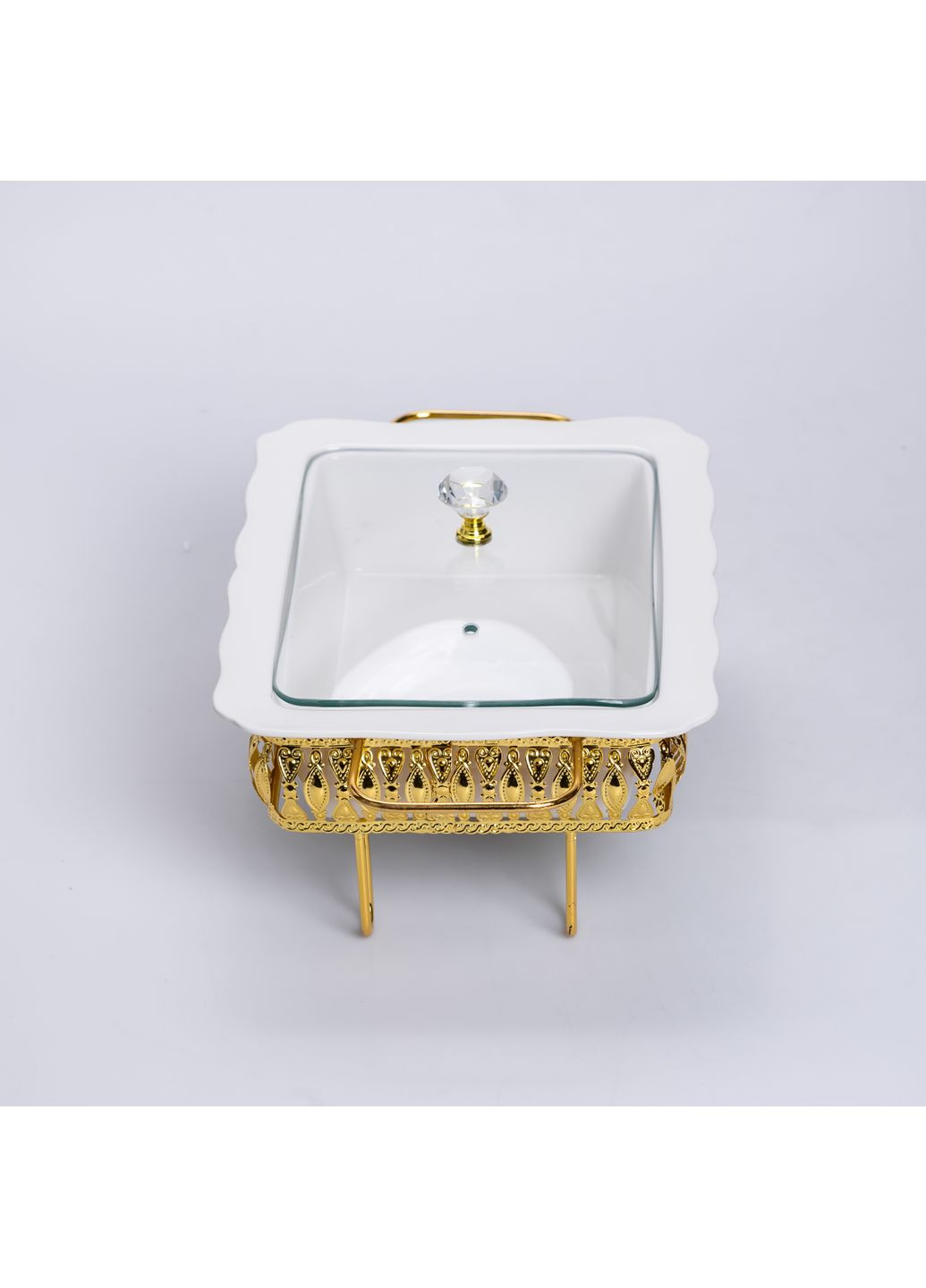 Мармитница фарфоровая 1.5 л прямоугольная на металлической подставке, Yiwu (361077446)