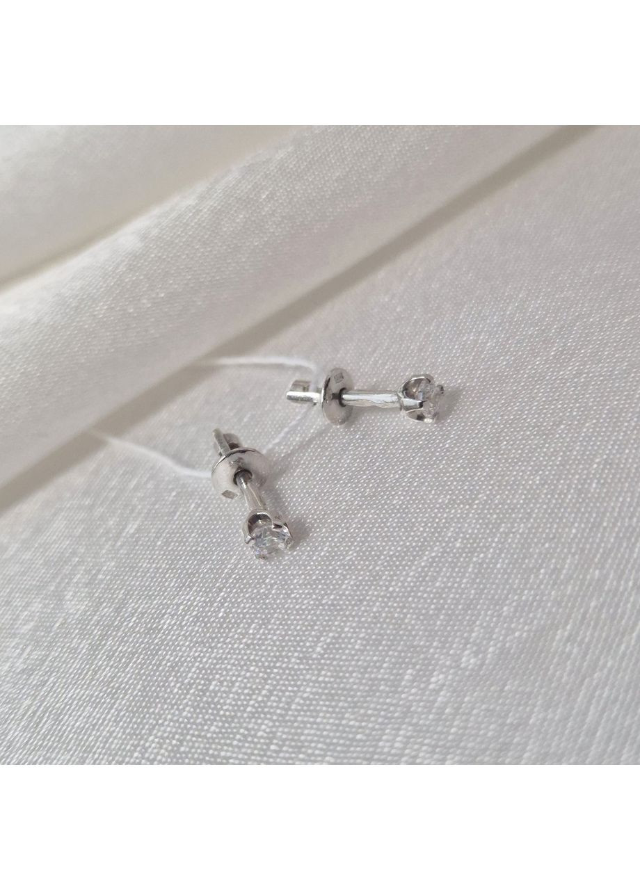 Серебряные Сережки гвоздики на закрутках с Белым камнем 3 мм серебро 925 пробы Родированное 72305б 0.87г Nobrand (365639345)