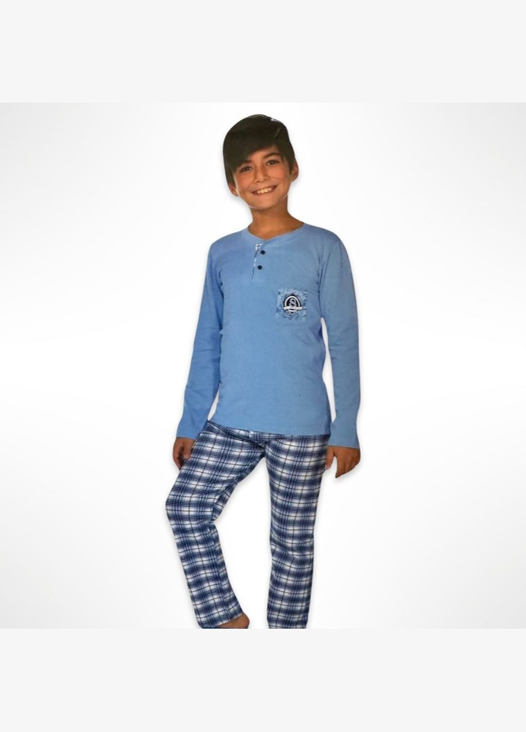 Блакитна всесезон піжама дитяча (футболка з довгими рукавами + штани) (туреччина) 92-128 см блакитна (0344) Sevim