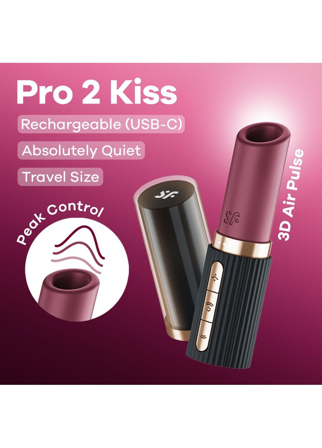 Вакуумний стимулятор Pro 2 Kiss, магнітна технологія 3D Air Pulse, 30 режимів, кришечка Satisfyer (334000830)