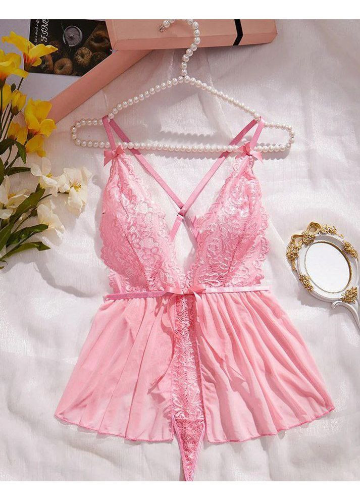 Жіночий боді напівпрозорий з мереживом декорований спідницею мінісукня брителі на спині No Brand Kerry (322512510)