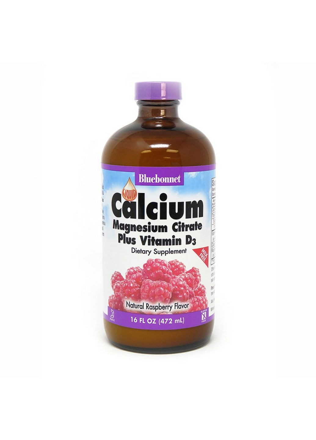 Вітаміни та мінерали Calcium Magnesium Citrate plus Vitamin D3, 472 мл Малина Bluebonnet Nutrition (293337998)