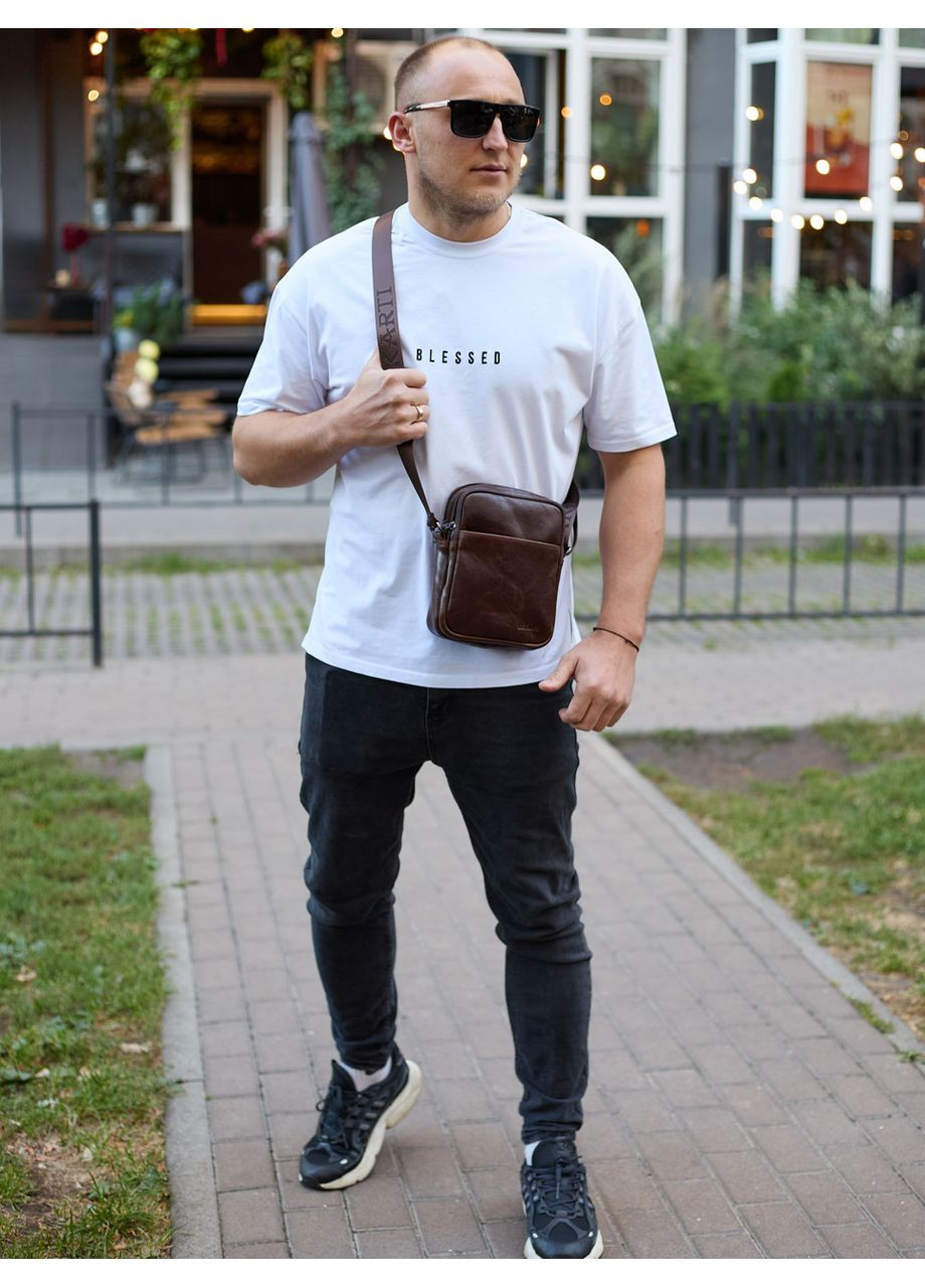 Мужской мессенджер через плечо 20х16х6, сумка планшетка для города, барсетка для телефона, коричневая No Brand (362000587)