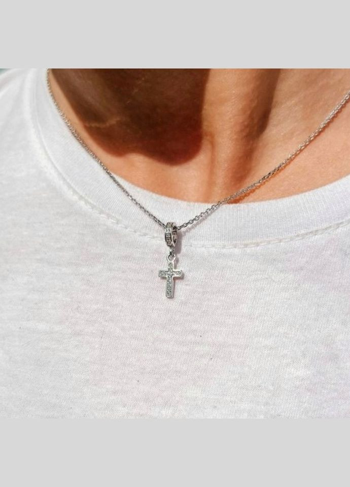 Серебряный шарм подвеска Крест с Белыми Камнями серебро 925 пробы Родированное 998п 0.67г No Brand (306741588)