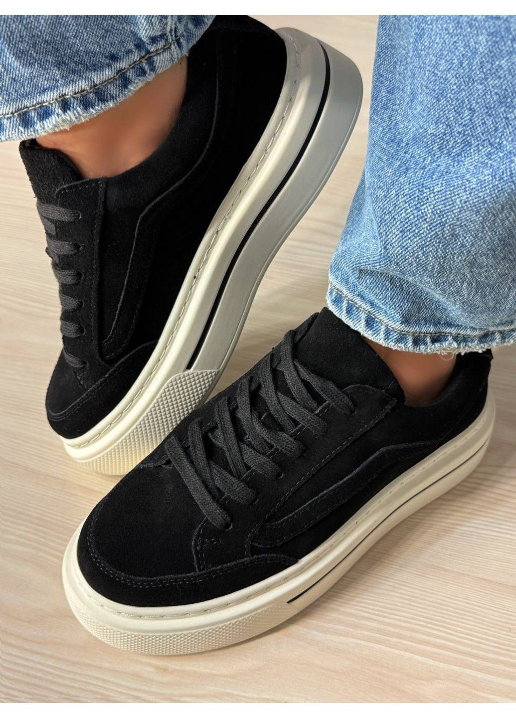Черные кеды женские 707-6 замшевые на высокой платформе черные Hengji