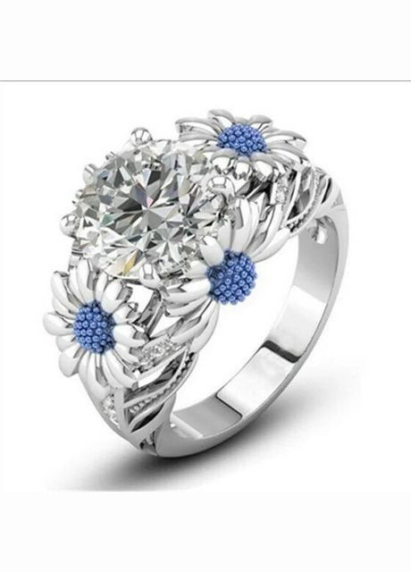 Обручка Приголомшливі квіточки Ромашки - Соняшника з білим каменем і синіми квітками р 18 Fashion Jewelry (289355708)