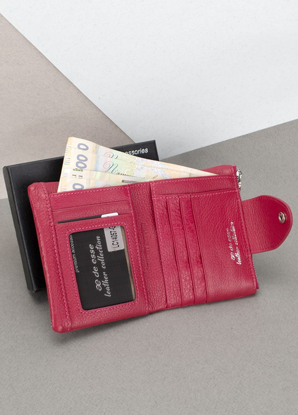 Гаманець жіночий шкіряний 14057-GD147 маленький малиновий De Esse (316698119)