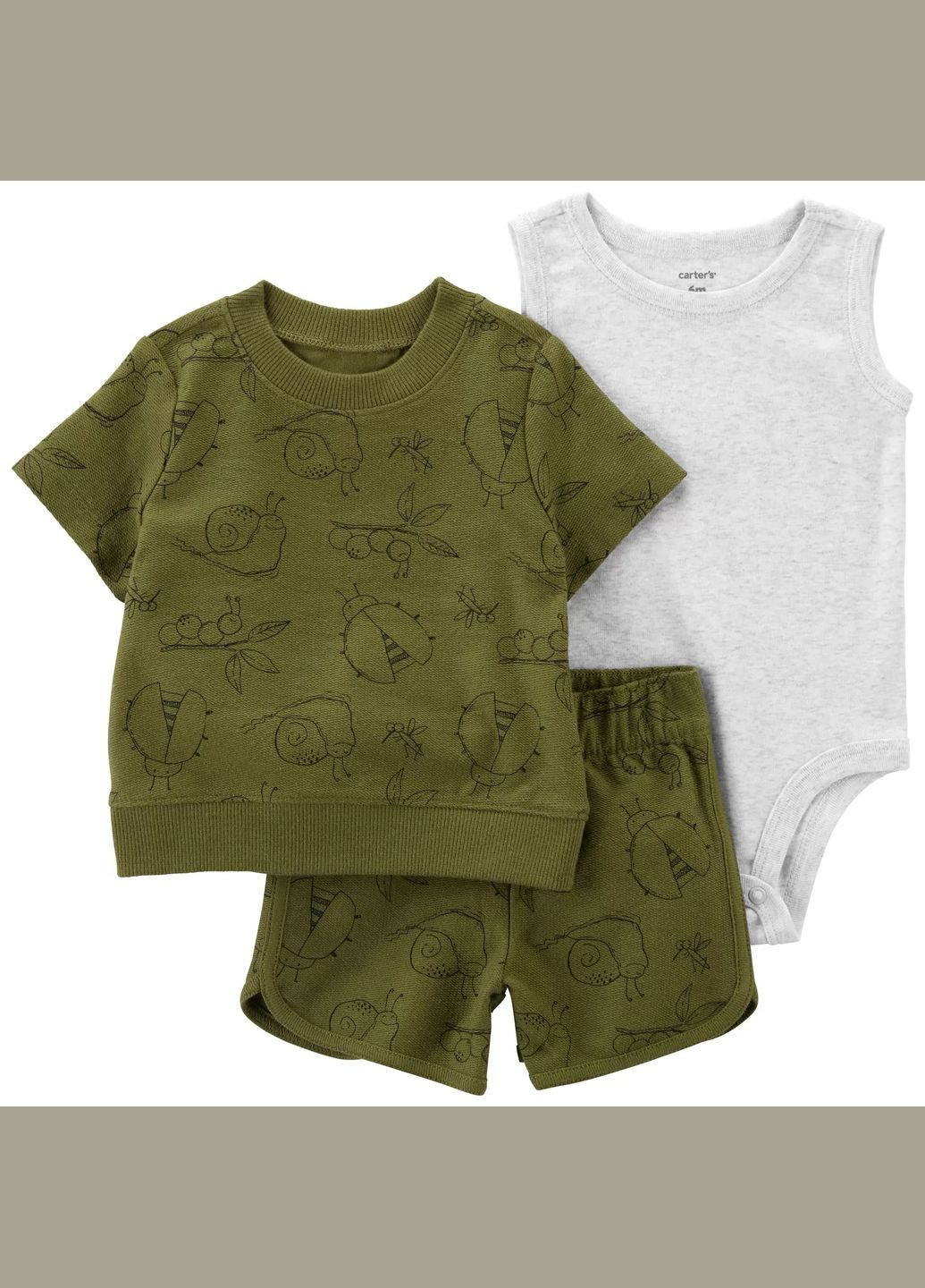 Зеленый демисезонный комплект 3в1 футболка боди шорты для мальчика 61-69 см (1o964010_) Carter's