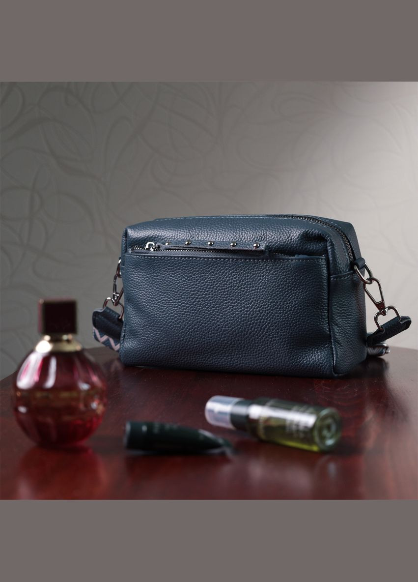 Женская кожаная сумка из стильным бегунком 22652 Синяя Vintage (331910525)