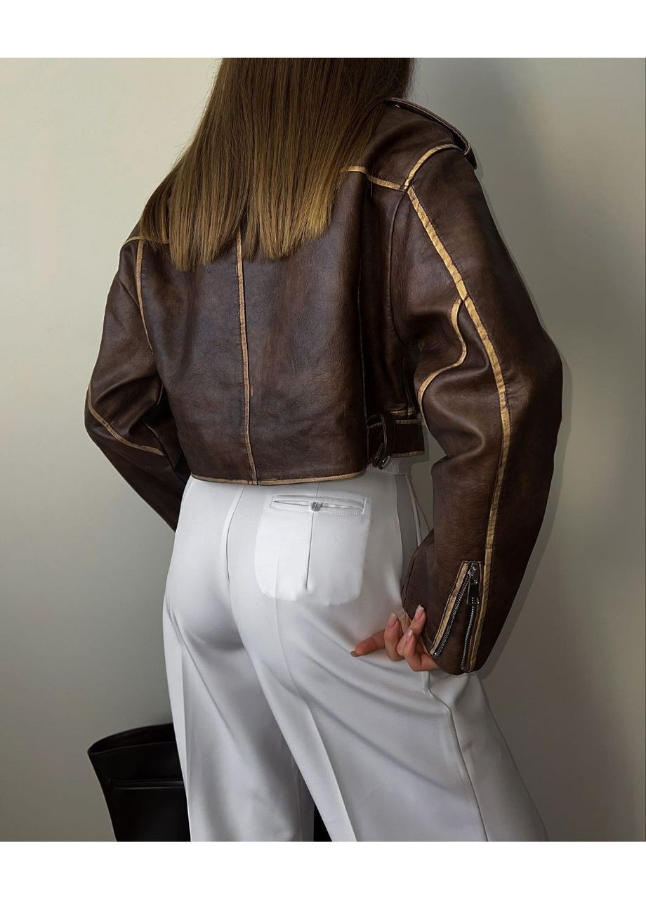 Коричнева демісезонна куртка косуха еко шкіра на підкладці Україна