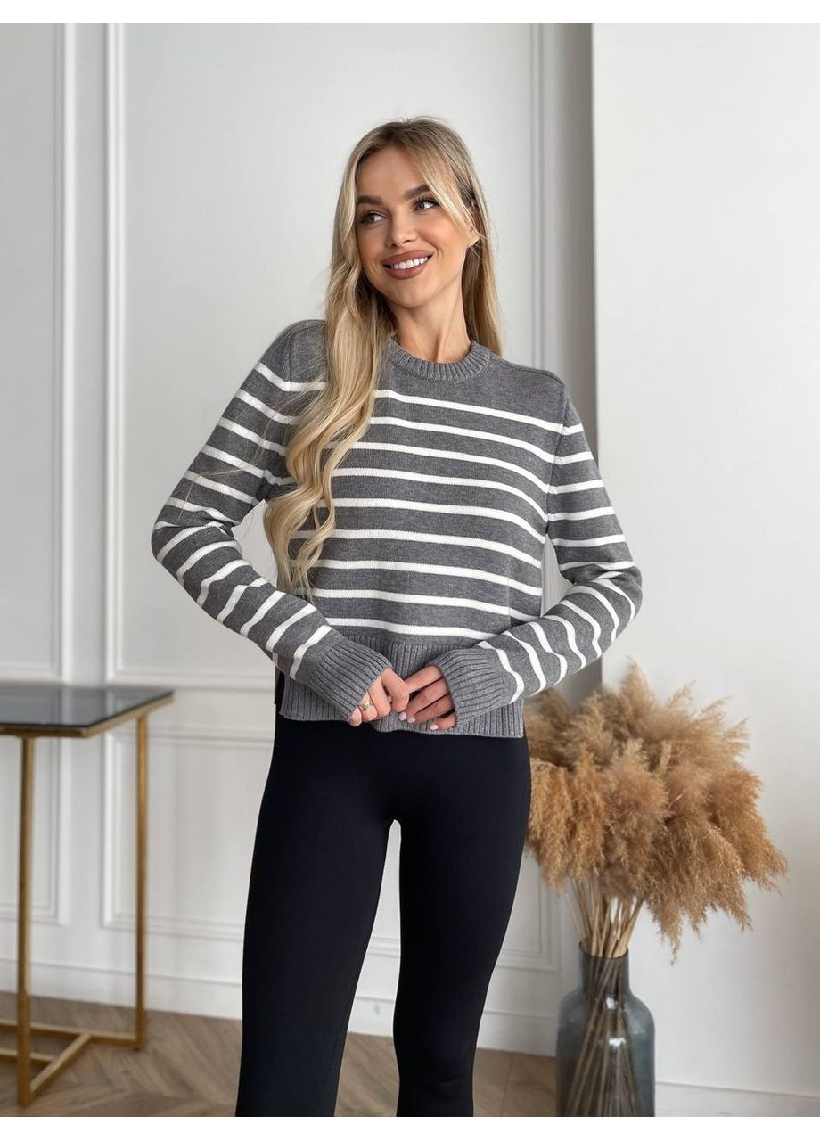 Серый демисезонный 🖤 свитер в полоску | турция универсальный размер DK/DL Мода без кордонів