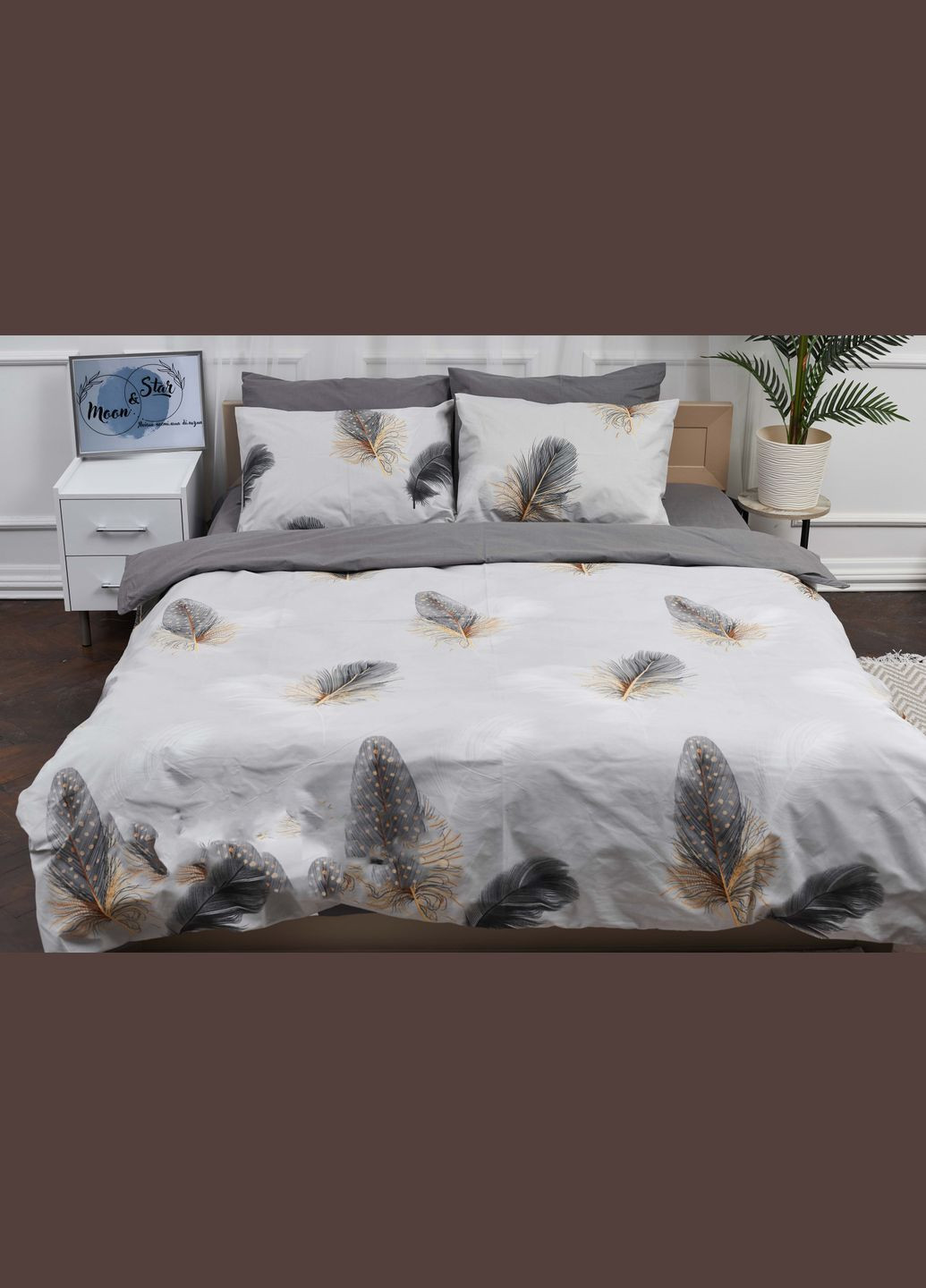 Комплект постельного белья полуторный 143х210 наволочки 4х50х70 Ranforce Elite (MS-820000333) Moon&Star Soccoro Gray (284416462)